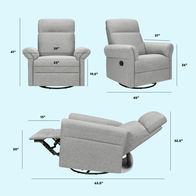M24386FTG,DaVinci,Suzy Flex Swivel Recliner w/ Adj. Arms & Headrest in Frost Grey