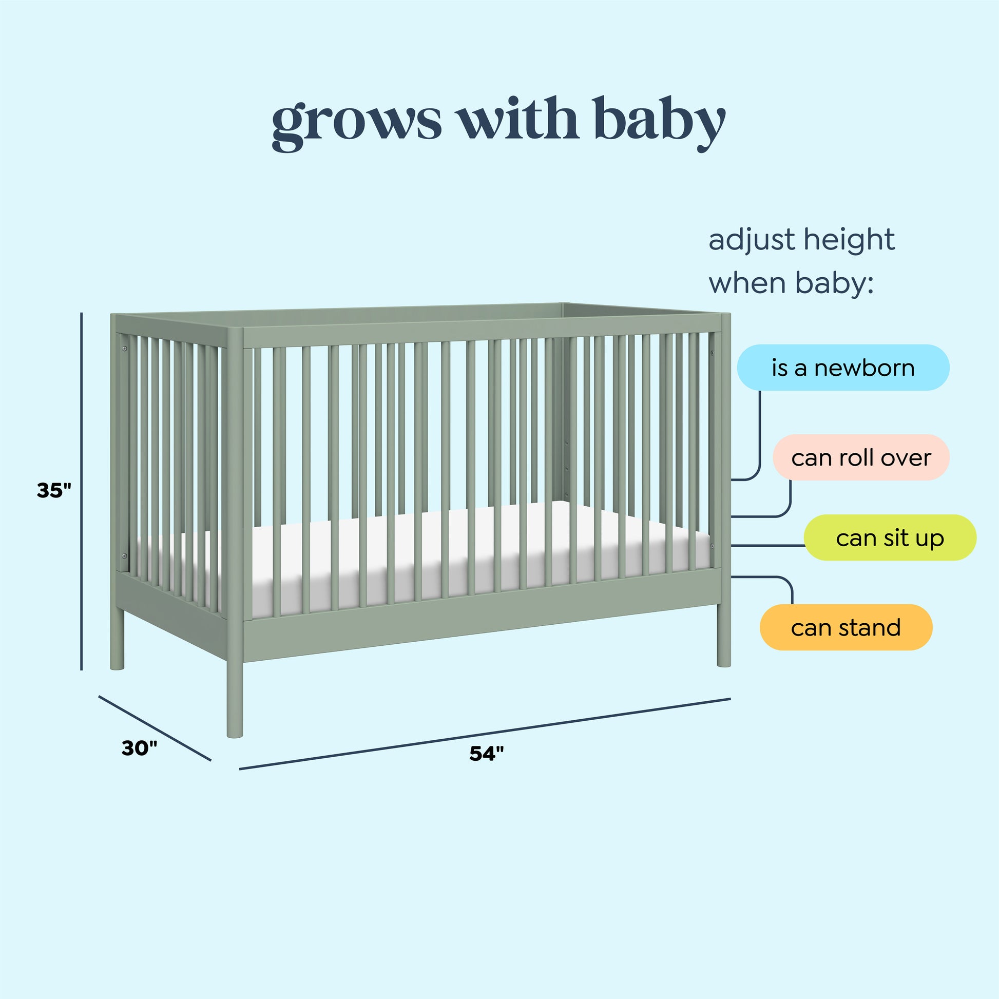 M25101LS,DaVinci,Birdie 3-in-1 Convertible Crib in Light Sage