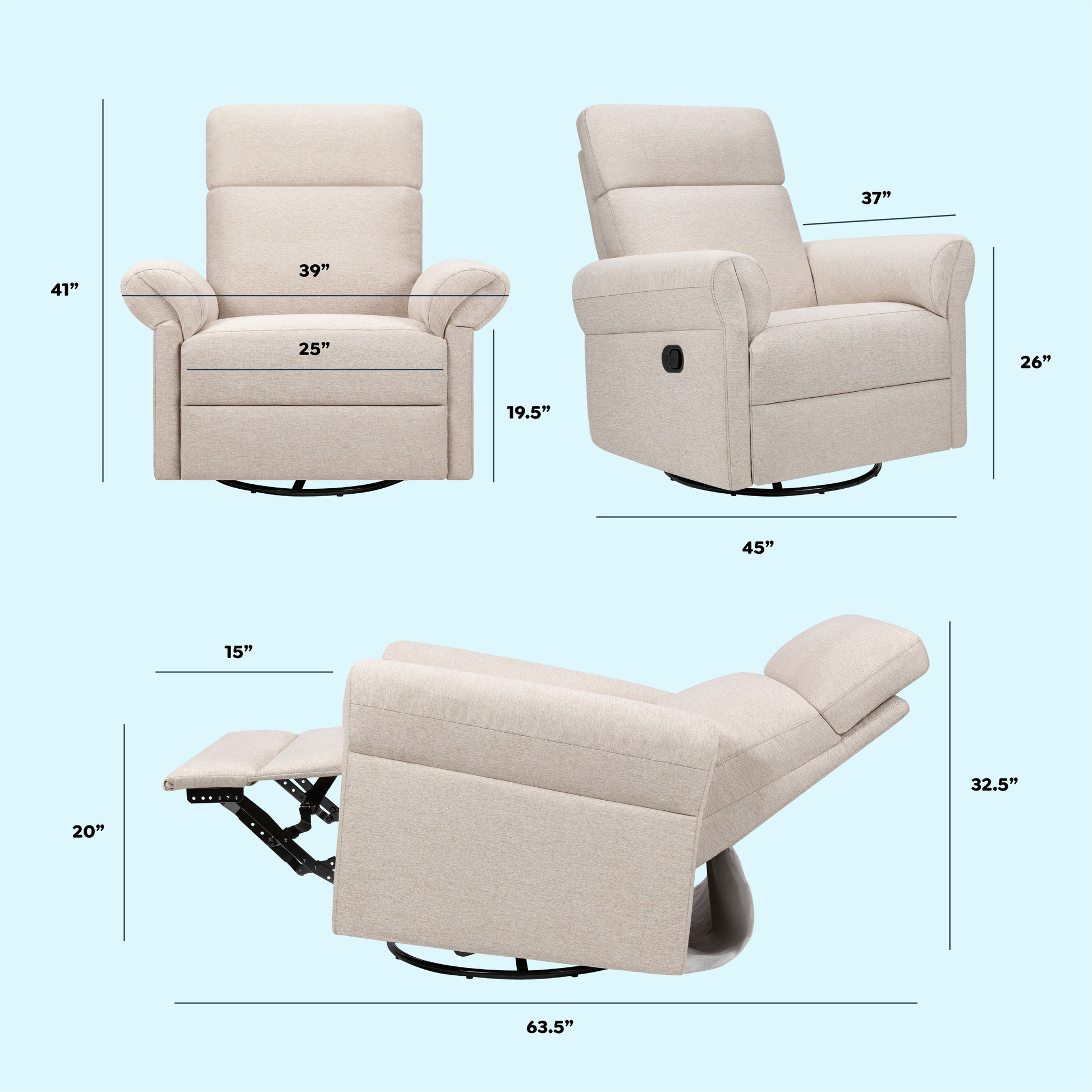 M24386BH,DaVinci,Suzy Flex Swivel Recliner w/ Adj. Arms & Headrest in Beach