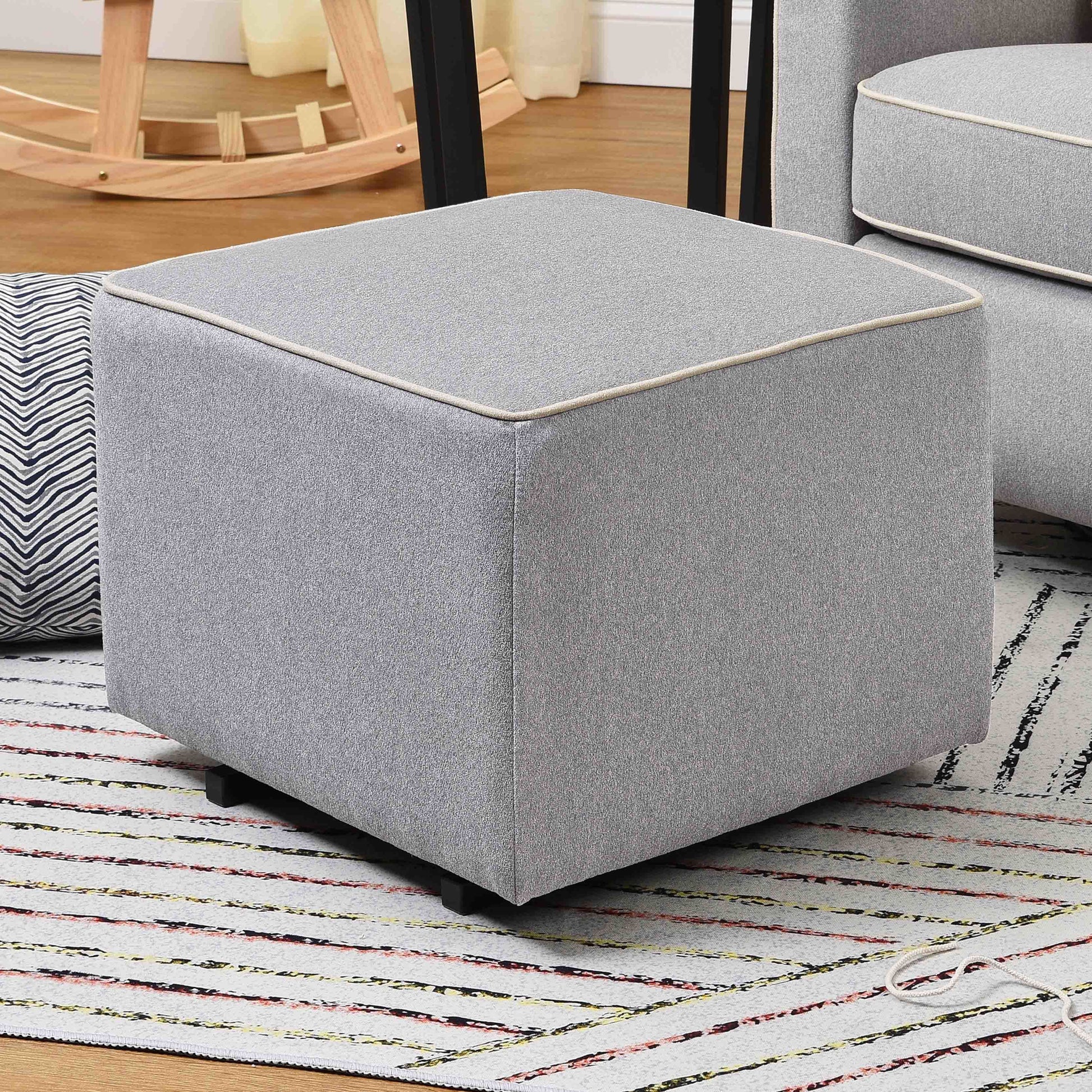 M13985GCM,DaVinci,Davinci Universal Gliding Ottoman in Grey Finish with Cream Piping