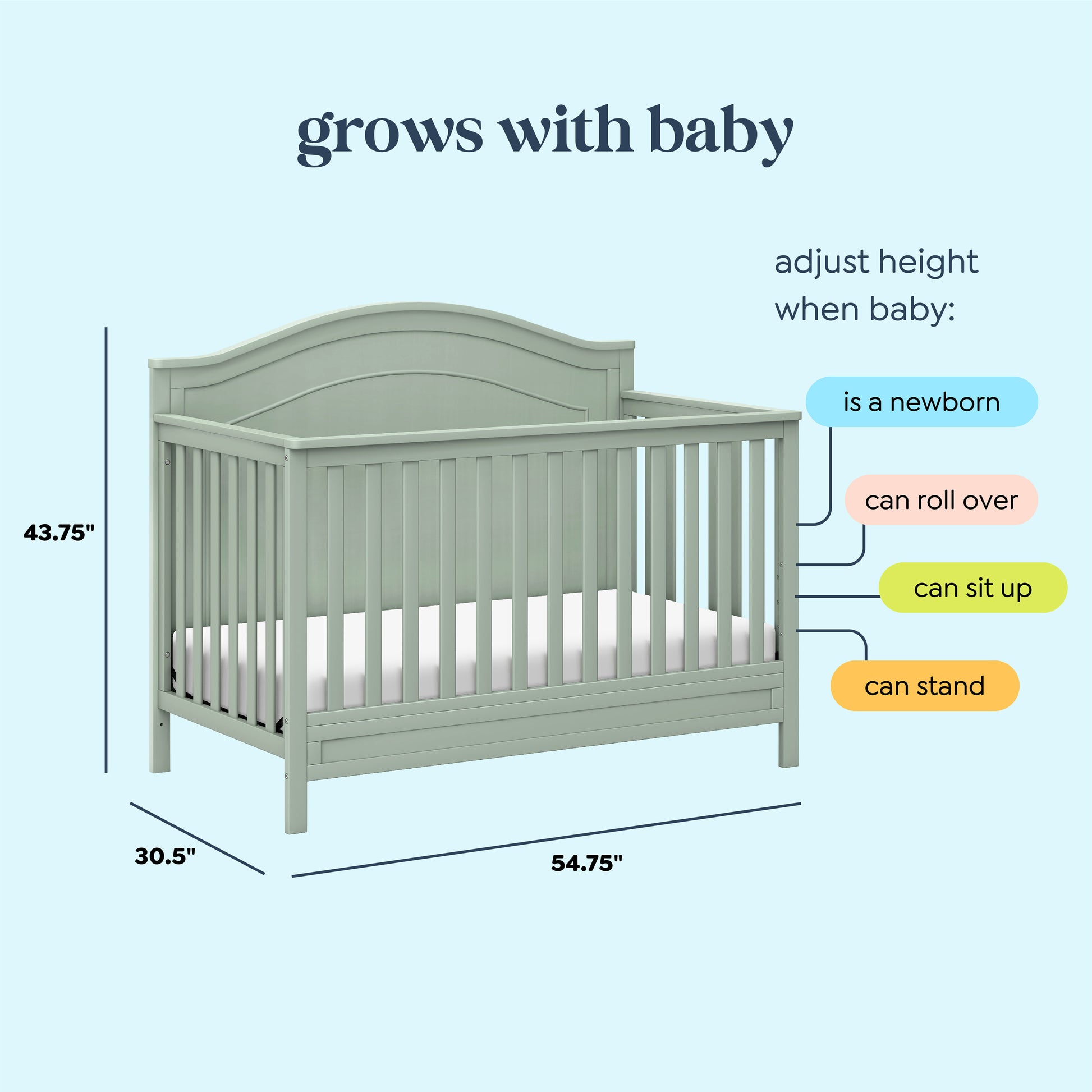 M12801LS,Charlie 4-in-1 Convertible Crib in Light Sage