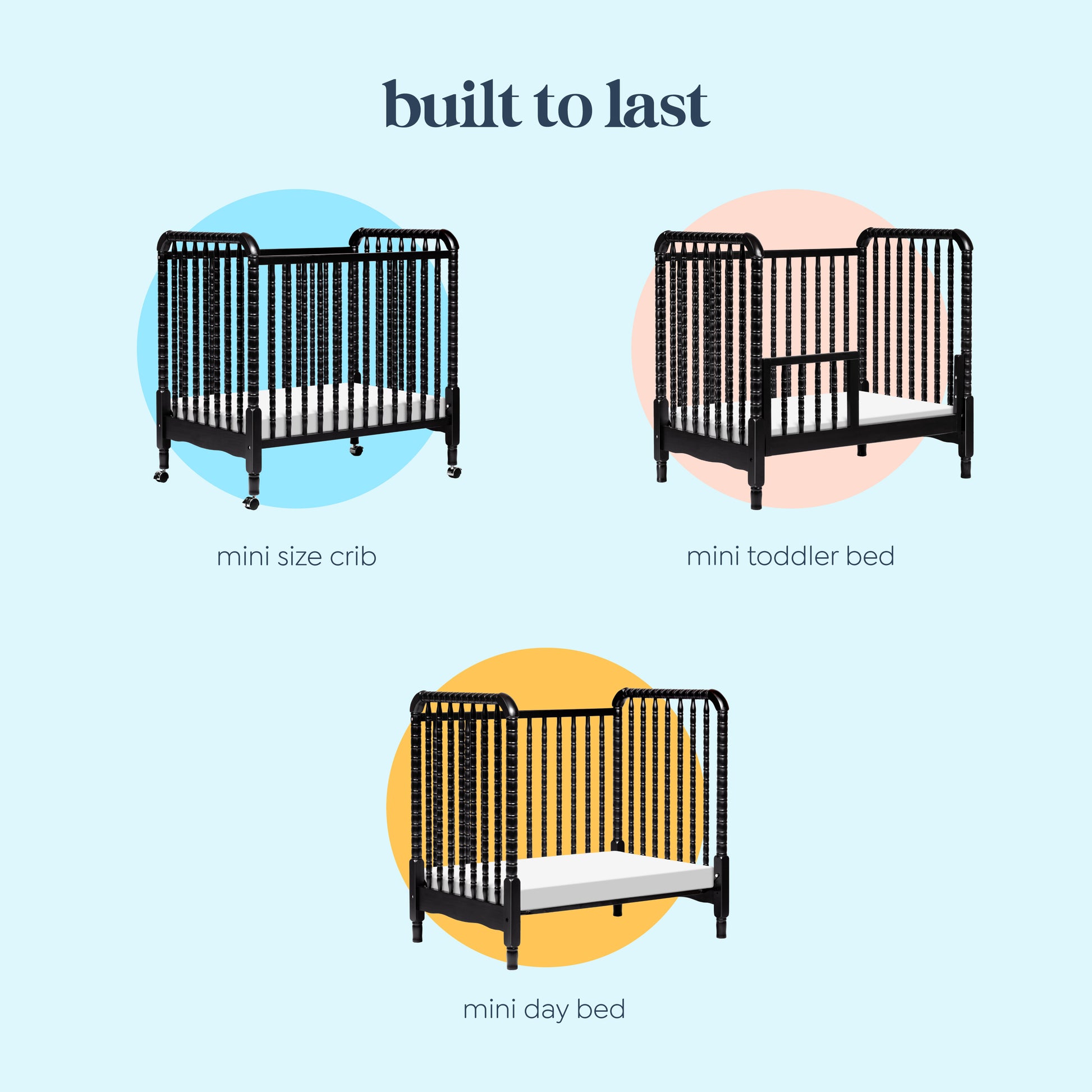 M7398E,DaVinci,Jenny Lind 3-in-1 Convertible Mini Crib in Ebony