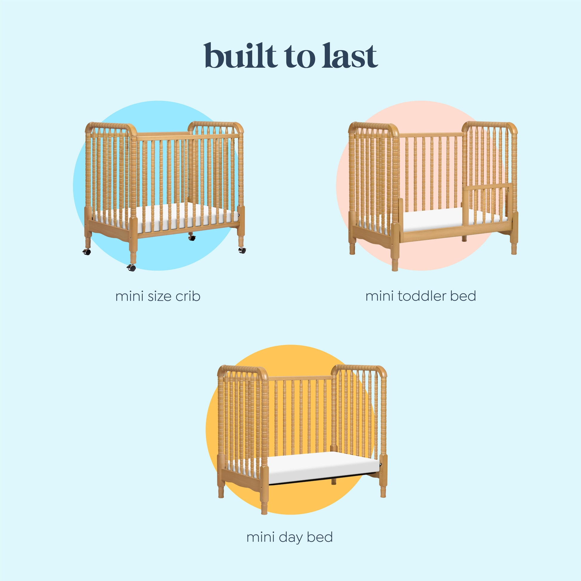 M7398HY,DaVinci,Jenny Lind 3-in-1 Convertible Mini Crib in Honey