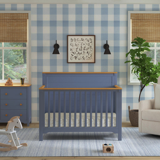 M27201CVBHY,DaVinci,Shea 4-in-1 Convertible Crib in Cove Blue and Honey