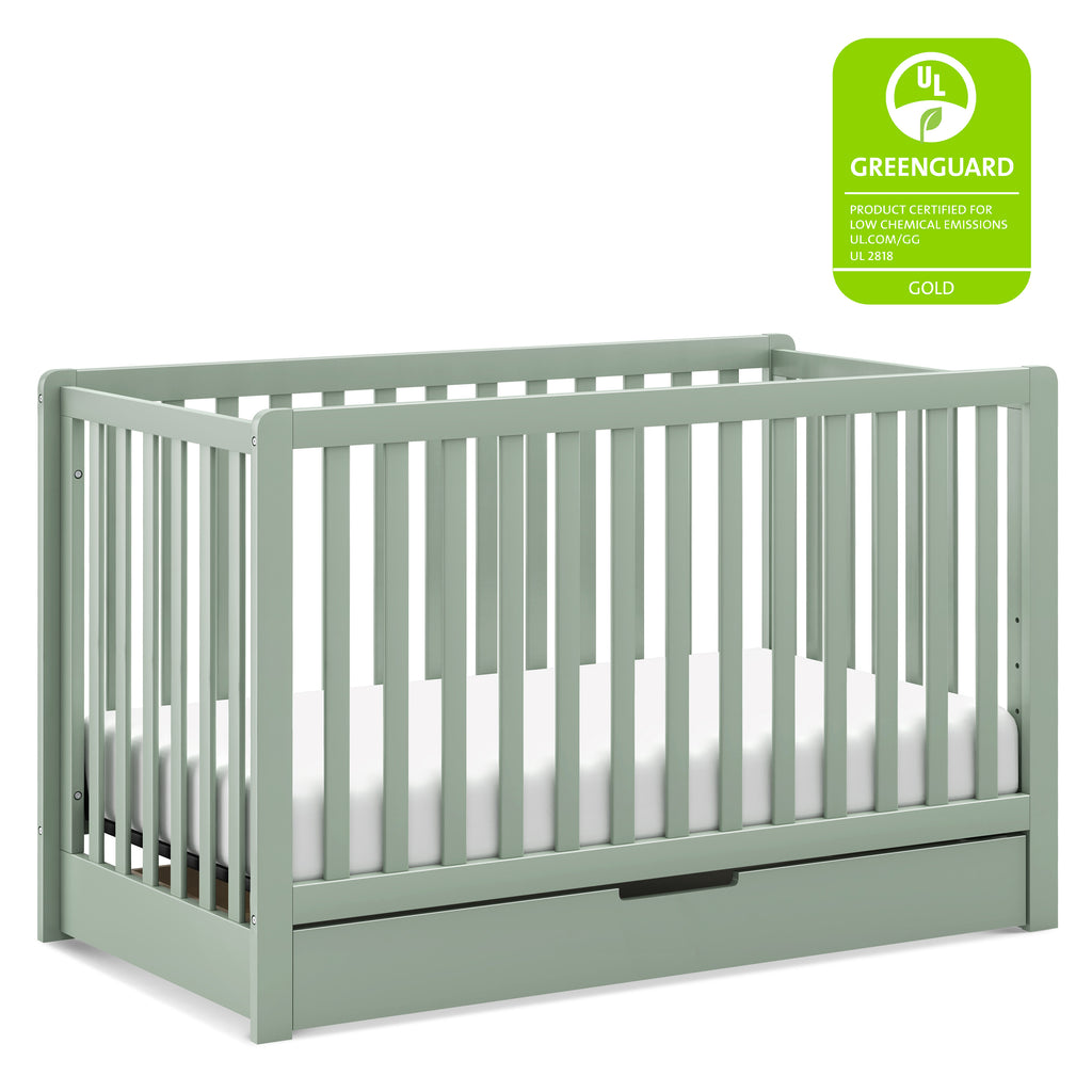 F11951W,Colby 4-in-1 Convertible Crib w/ Trundle Drawer in White Light Sage
