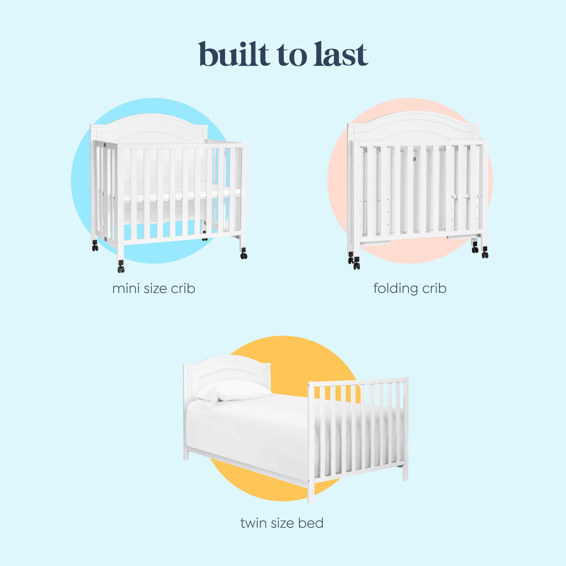 M12898W,DaVinci,Charlie Folding Portable 3-in-1 Mini Crib in White