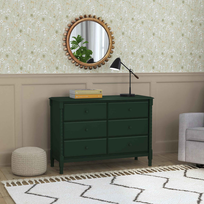 M7326FRGR,DaVinci,Jenny Lind Spindle 6-Drawer Dresser in Forest Green