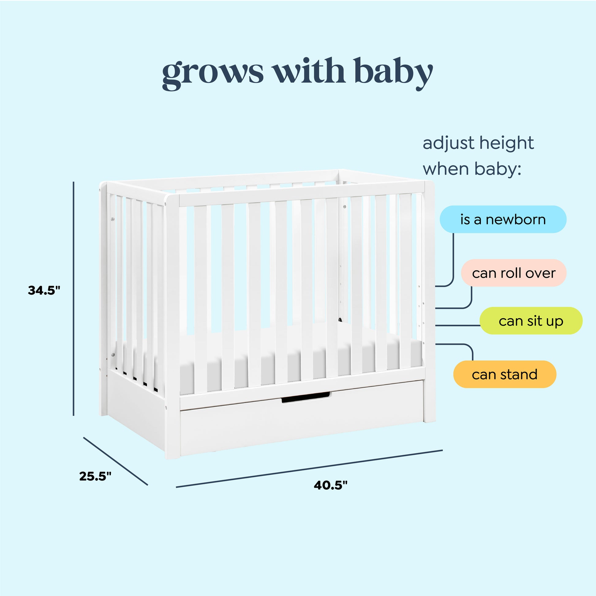 F11981W,Carter's,Colby 4-in-1 Convertible Mini Crib w/ Trundle in White