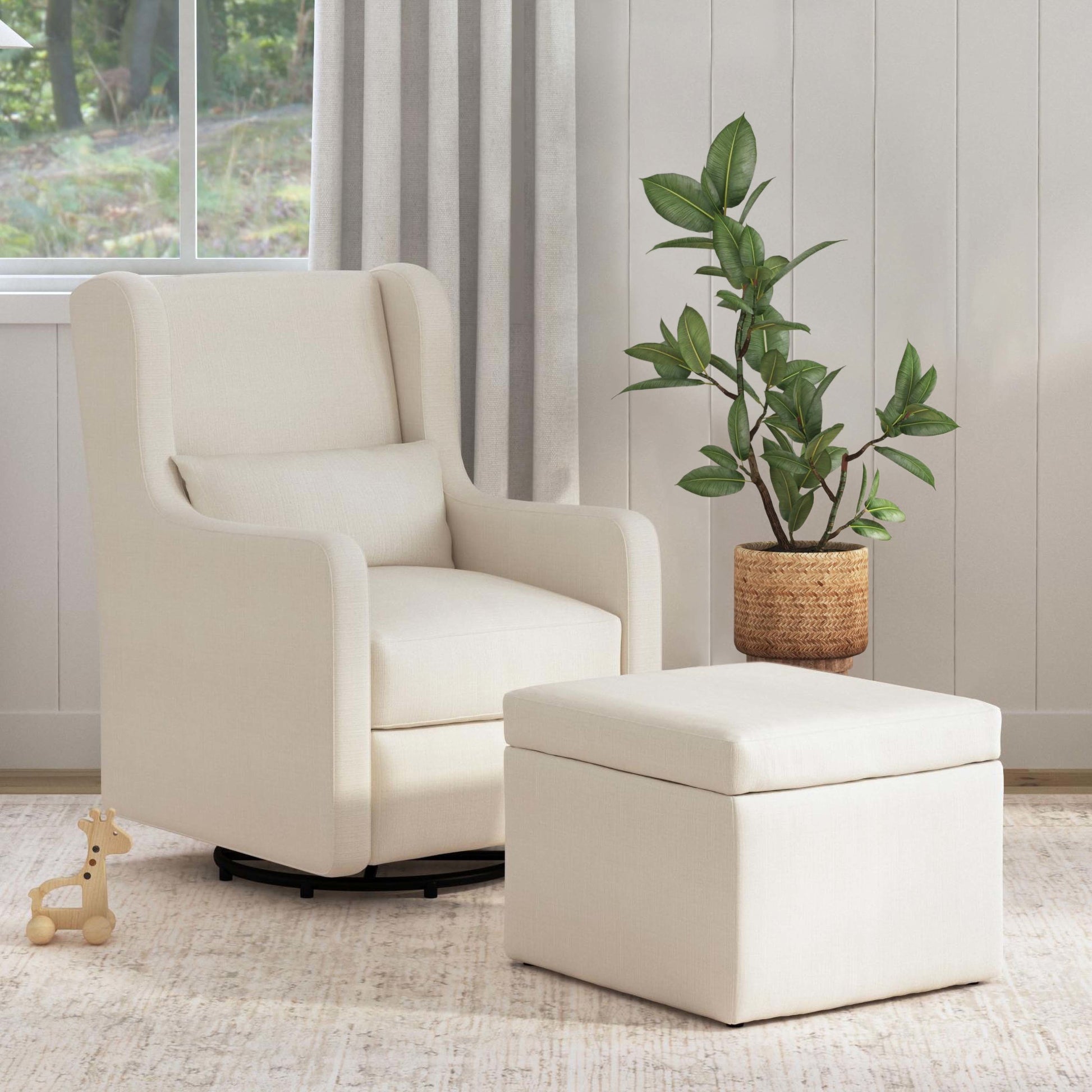 F18787PCM,Carter's,Adrian Swivel Glider with Storage Ottoman in Performance Cream Linen