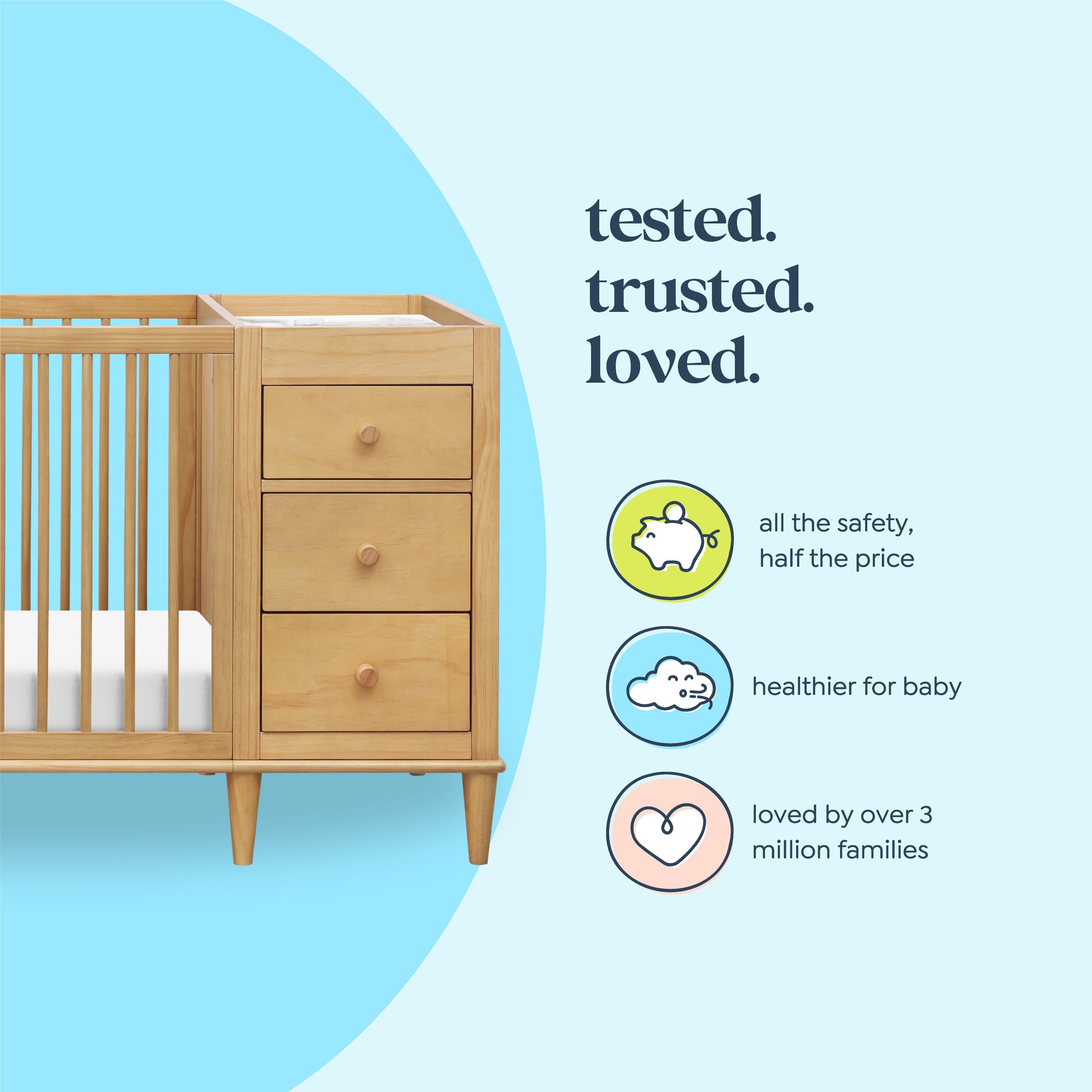 W4991HY,DaVinci,Marley Convertible 3-in-1 Crib and Changer Combo in Honey