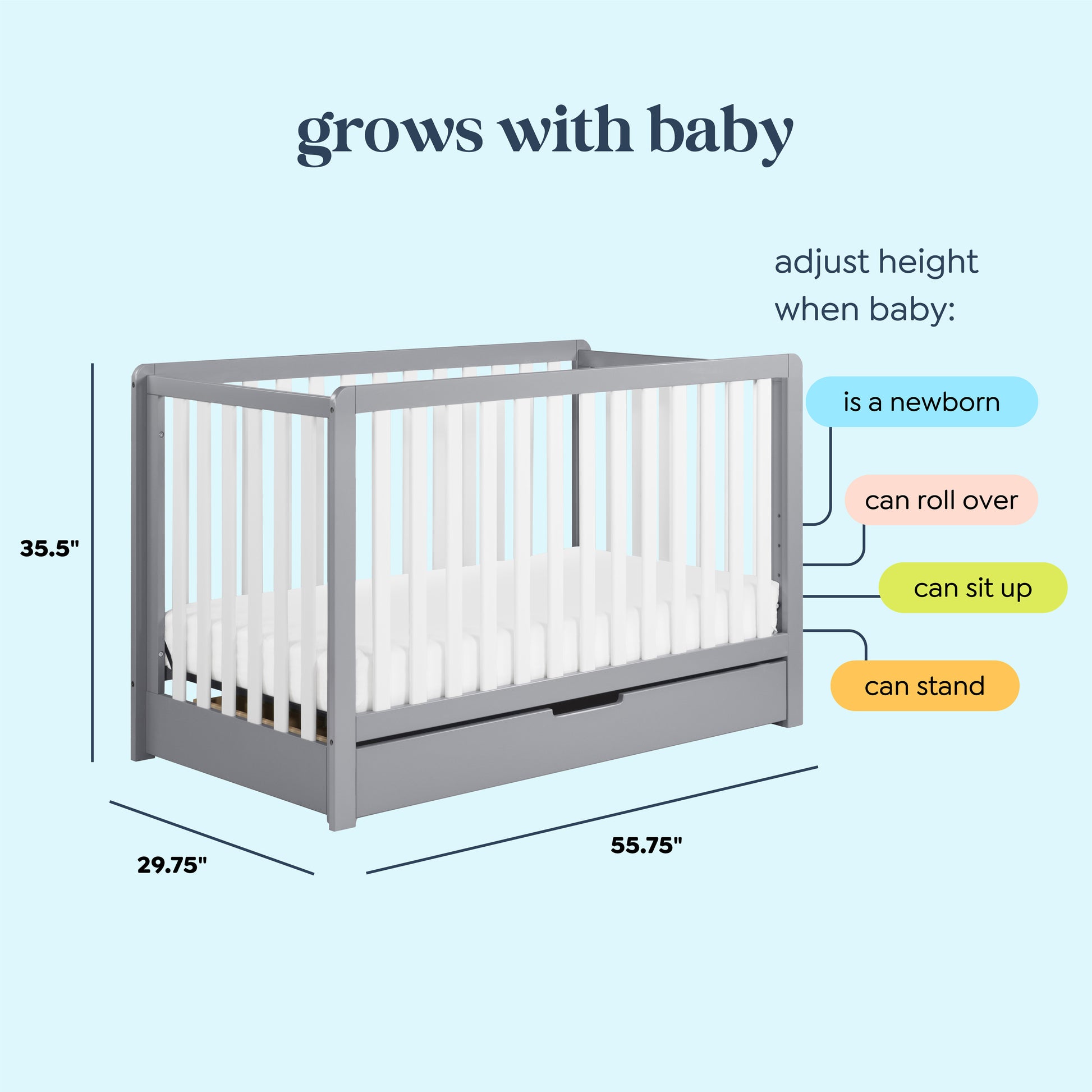 F11951GW,Carter's,Colby 4-in-1 Convertible Crib w/ Trundle Drawer in Grey and White