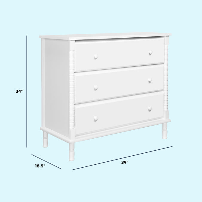 M7323W,DaVinci,Jenny Lind Spindle 3-Drawer Dresser in White