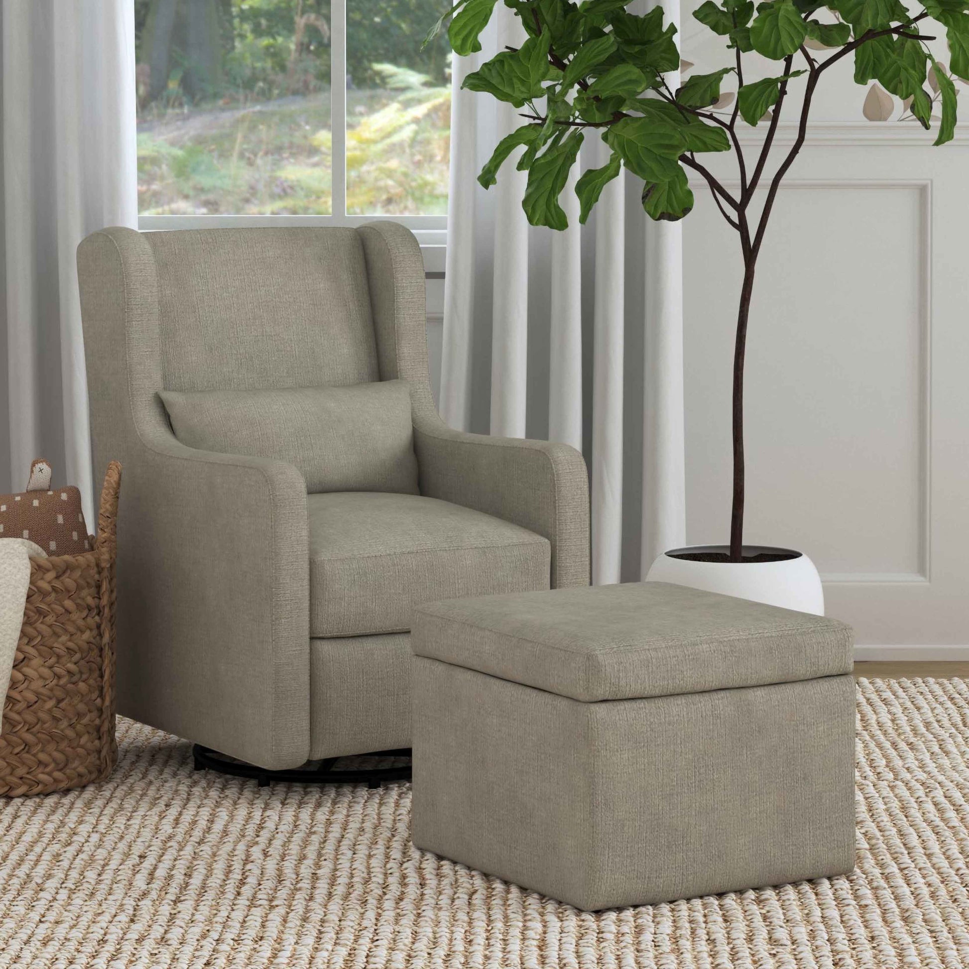 Coralyn Swivel Glider and Storage Ottoman Set - Cream Coralyn Swivel Glider and Storage Ottoman Set - Cream