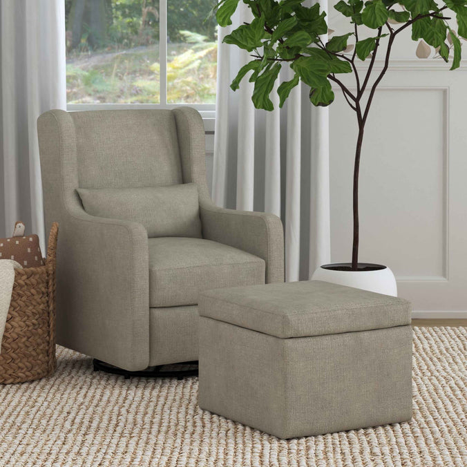 F18787PFTGRY,Carter's,Adrian Swivel Glider with Storage Ottoman in Performance Grey Linen