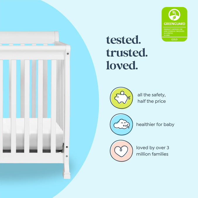 M5598W,DaVinci,Kalani 4-in-1 Convertible Mini Crib in White Finish