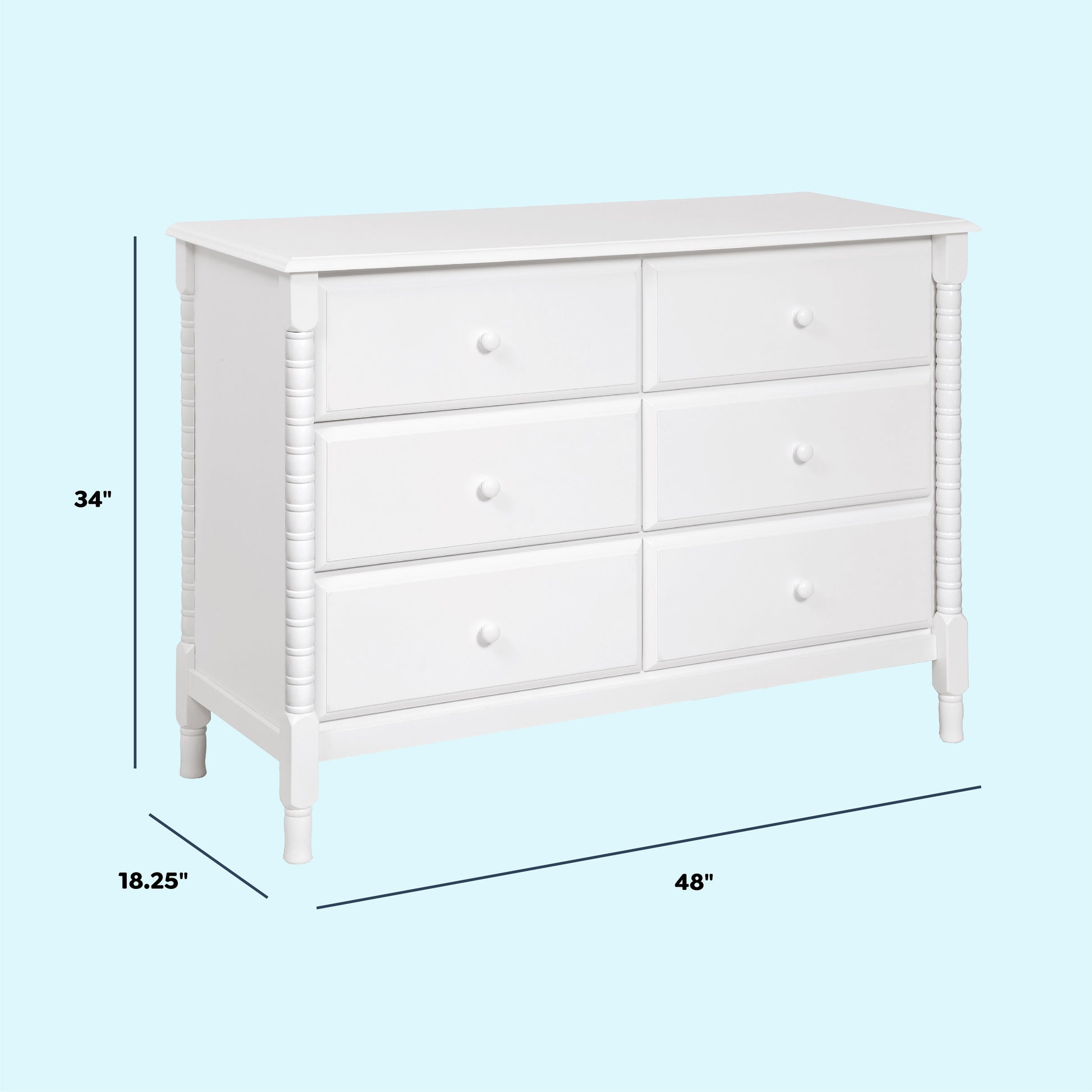 M7326W,DaVinci,Jenny Lind Spindle 6-Drawer Dresser in White