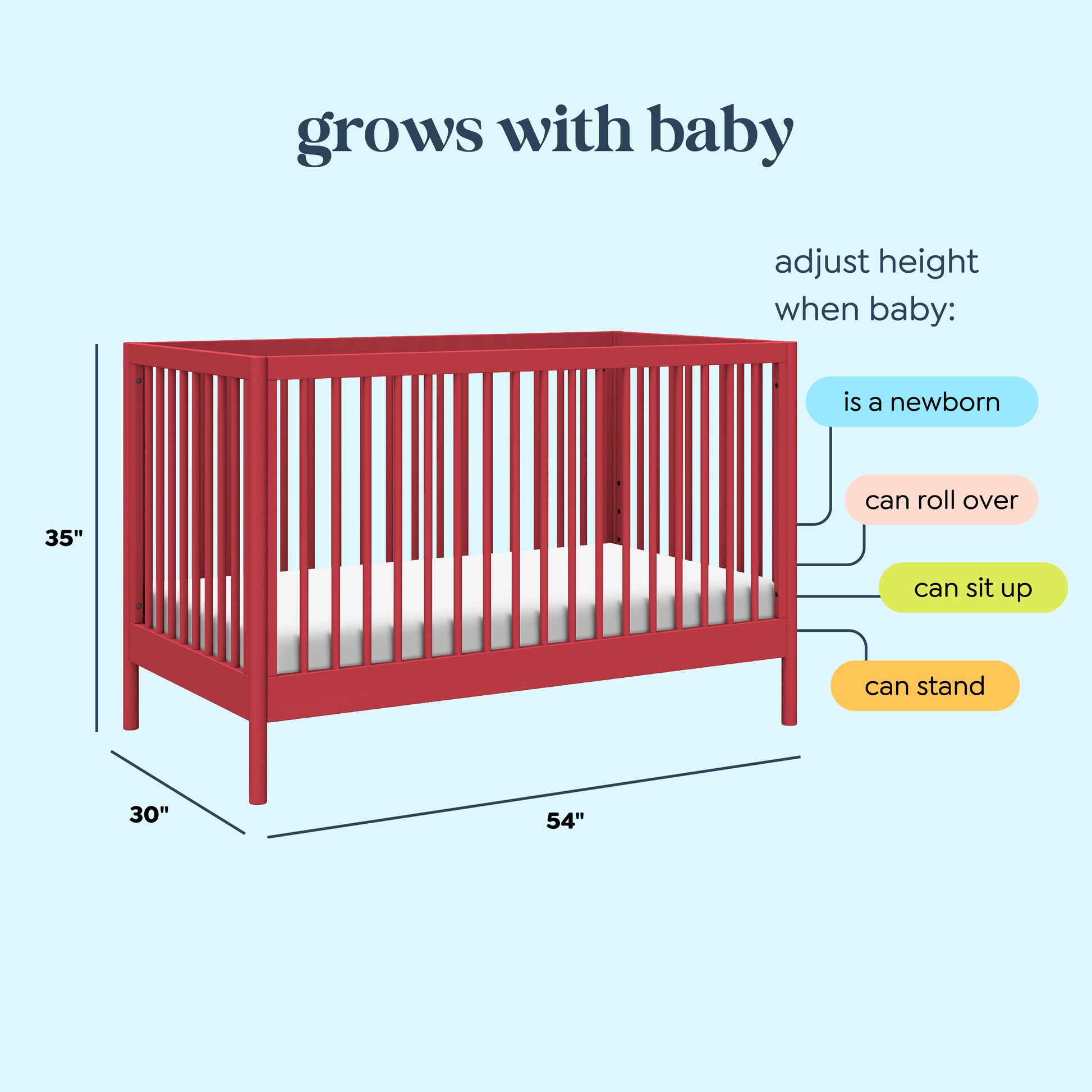 M25101TRD,DaVinci,Birdie 3-in-1 Convertible Crib in Strawberry Red