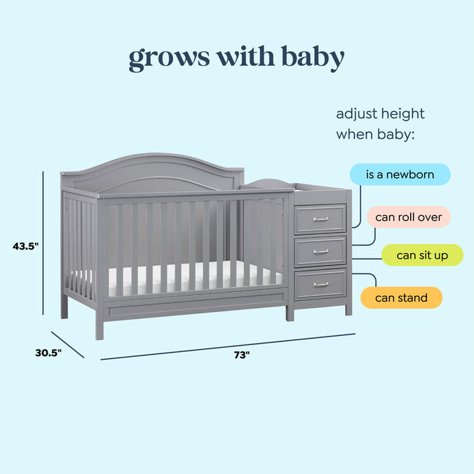 M12891G,DaVinci,Charlie 4-in-1 Convertible Crib & Changer in Grey