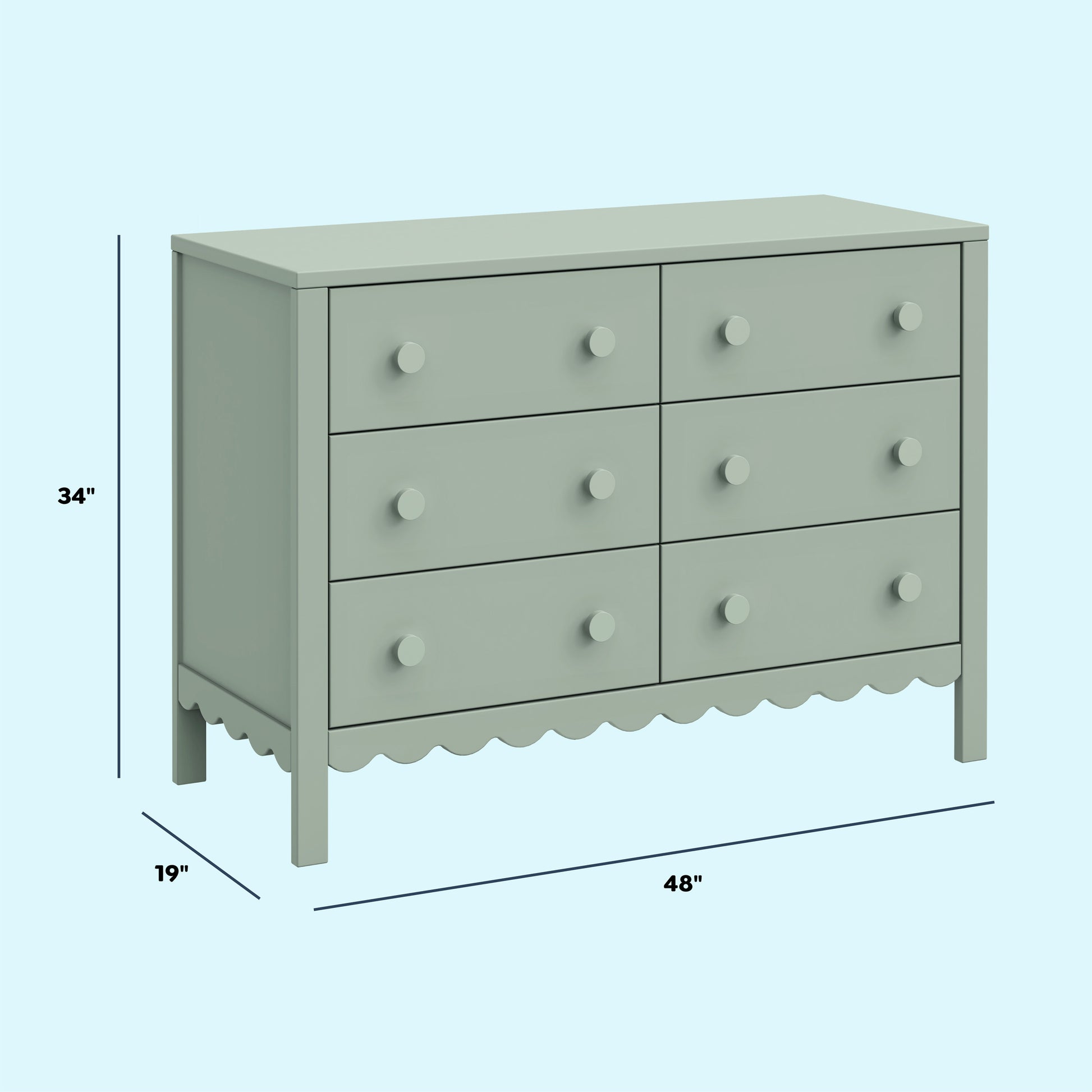 M27826LS,DaVinci,Sammy Scallop 6-Drawer Dresser in Light Sage