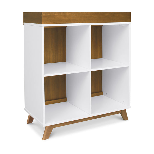 M22511WL,Otto Convertible Changing Table and Cubby Bookcase in White and Walnut White / Walnut