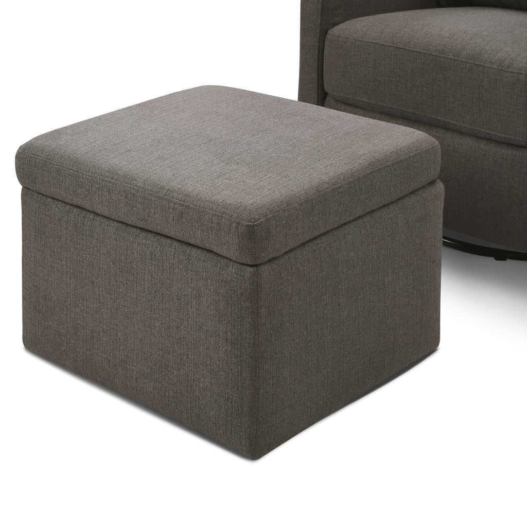 F18787PGY,Adrian Swivel Glider with Storage Ottoman in Performance Charcoal Linen