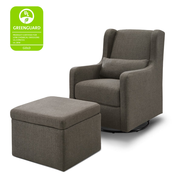 F18787PNL,Adrian Swivel Glider with Storage Ottoman in Performance Navy Linen Performance Charcoal Linen