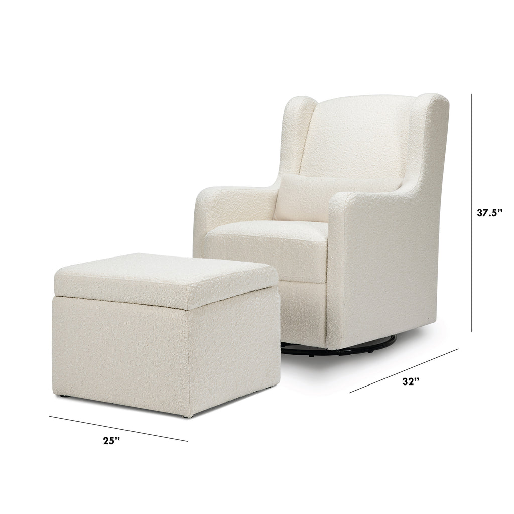 F18787WB,Adrian Swivel Glider with Storage Ottoman in Ivory Boucle