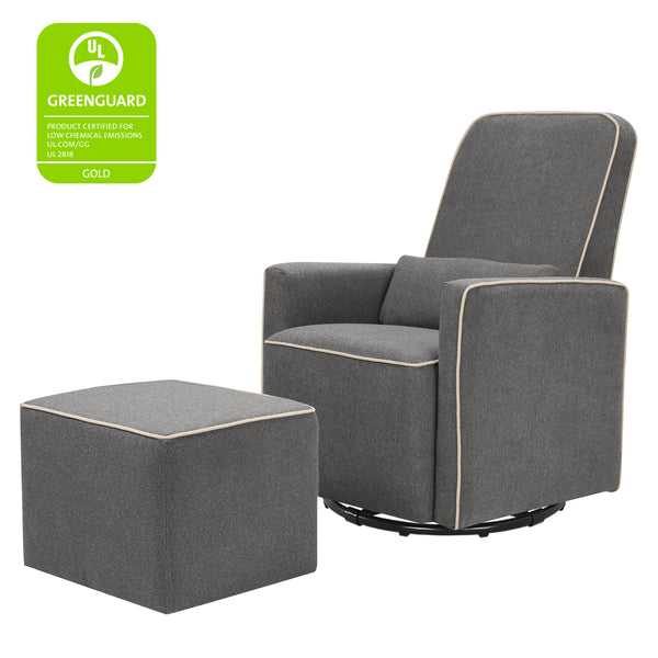 M11687GCM,Olive Glider and Ottoman in Grey Finish w/Cream Piping Dark Grey with Cream Piping