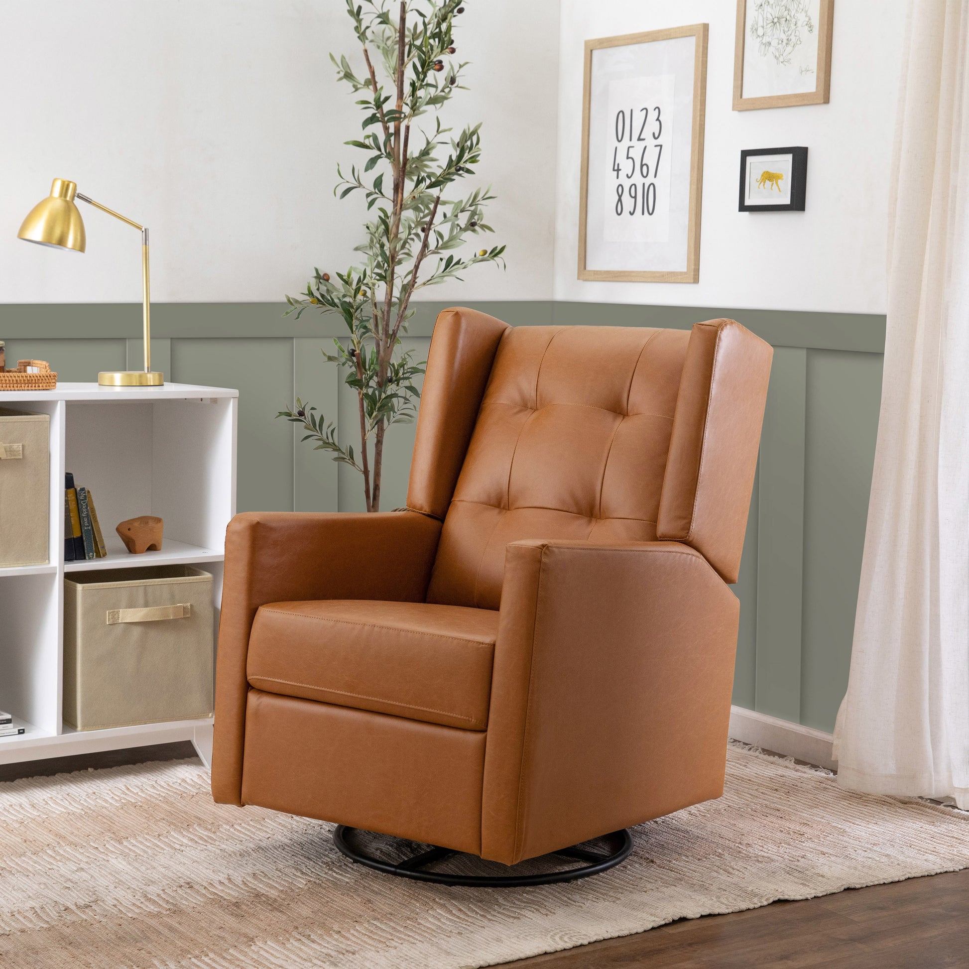 M21287VTL,DaVinci,Maddox Recliner and Swivel Glider in Vegan Tan Leather