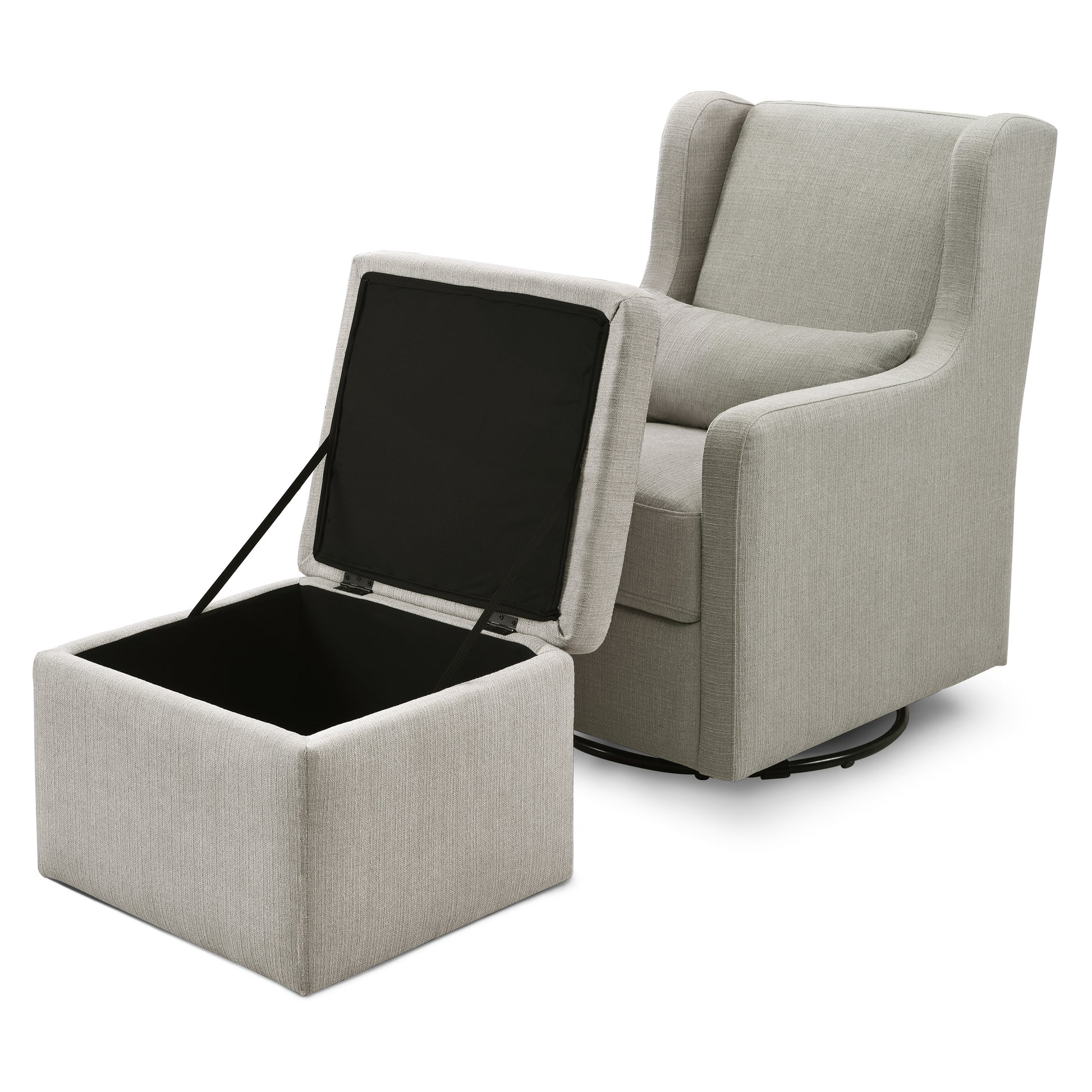 F18787PFTGRY,Adrian Swivel Glider with Storage Ottoman in Performance Grey Linen
