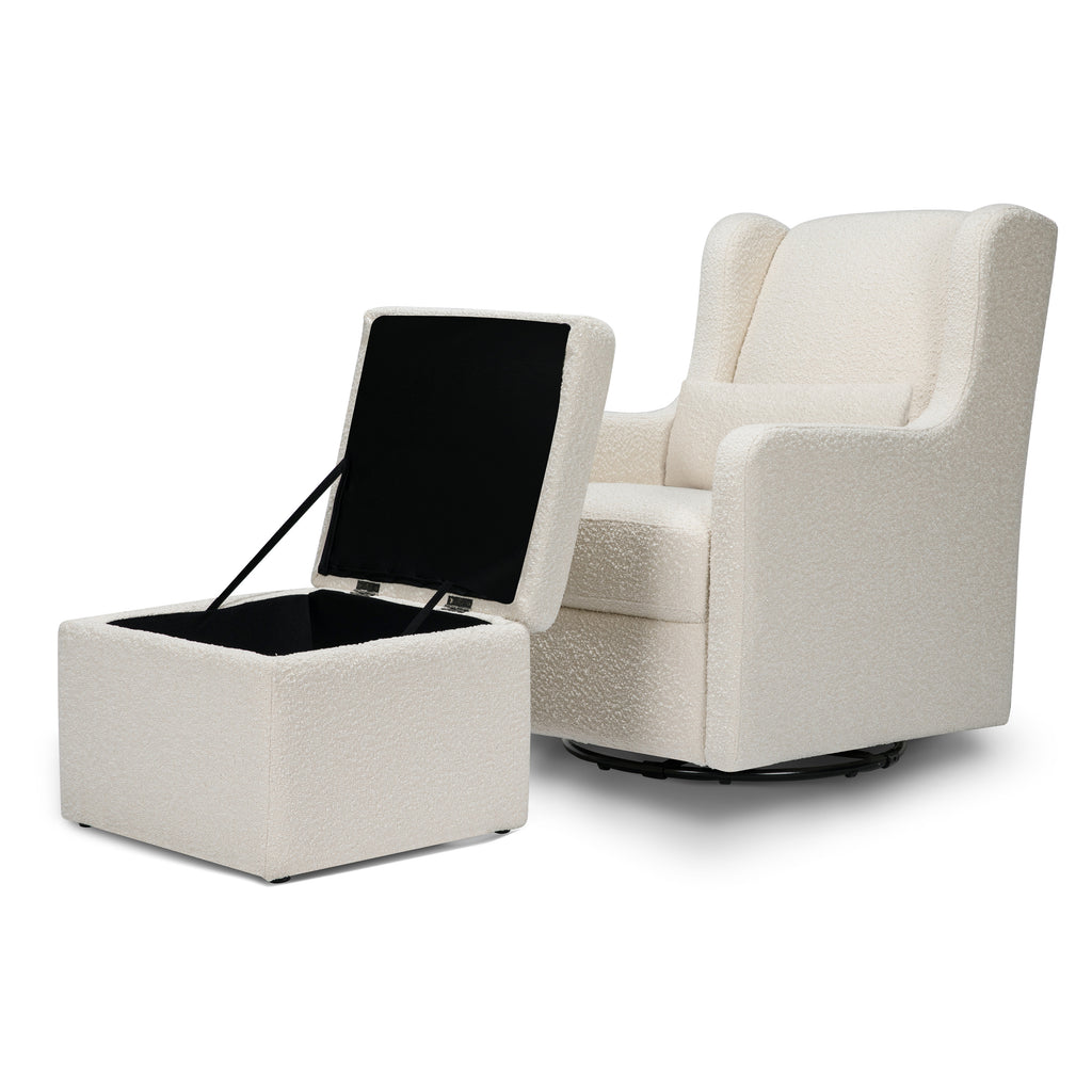 F18787WB,Adrian Swivel Glider with Storage Ottoman in Ivory Boucle