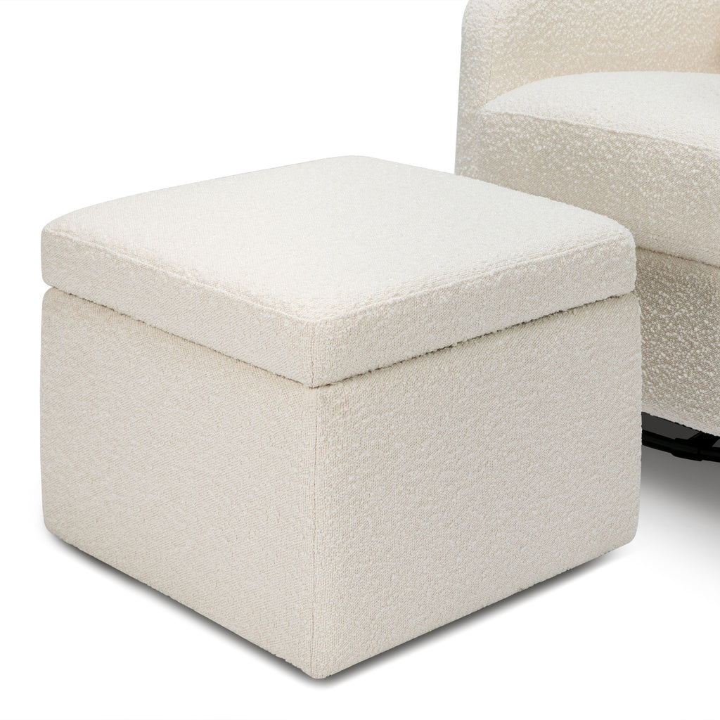 F18787WB,Adrian Swivel Glider with Storage Ottoman in Ivory Boucle