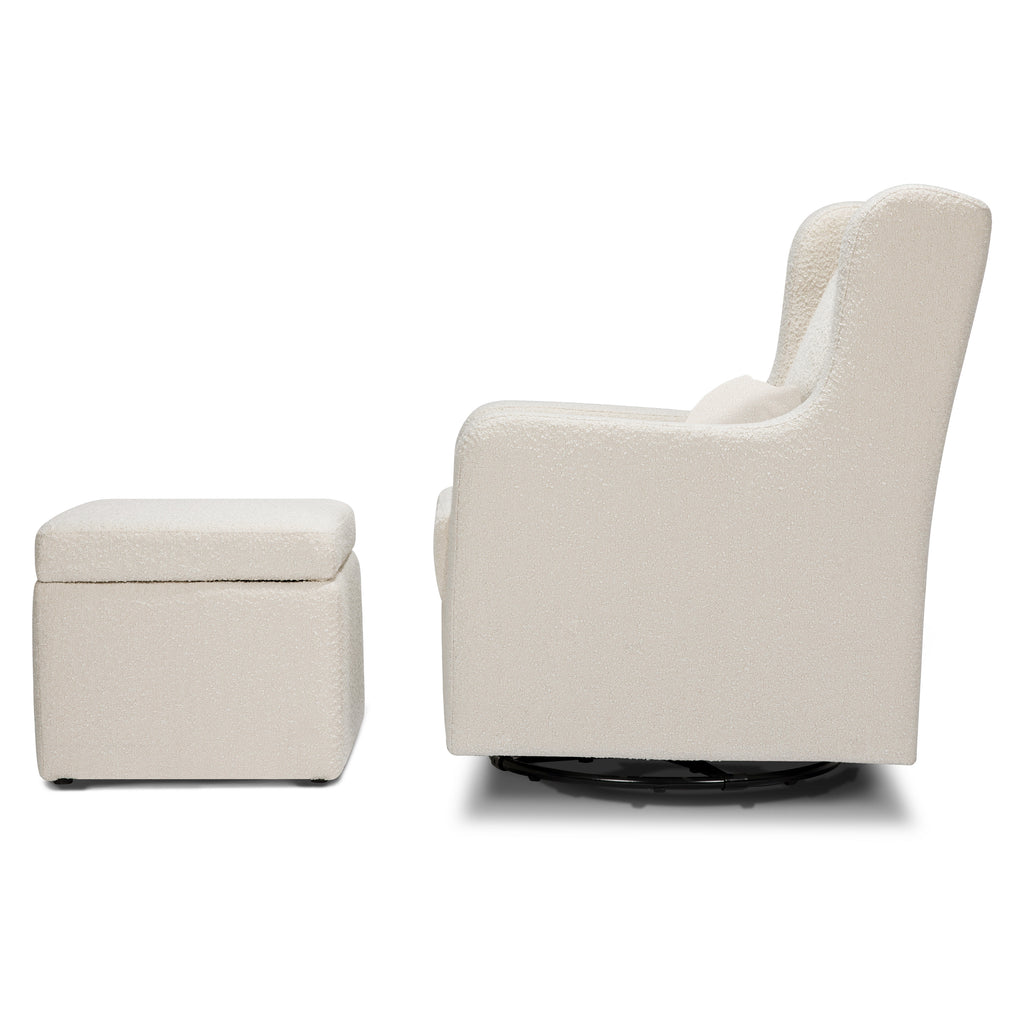 F18787WB,Adrian Swivel Glider with Storage Ottoman in Ivory Boucle